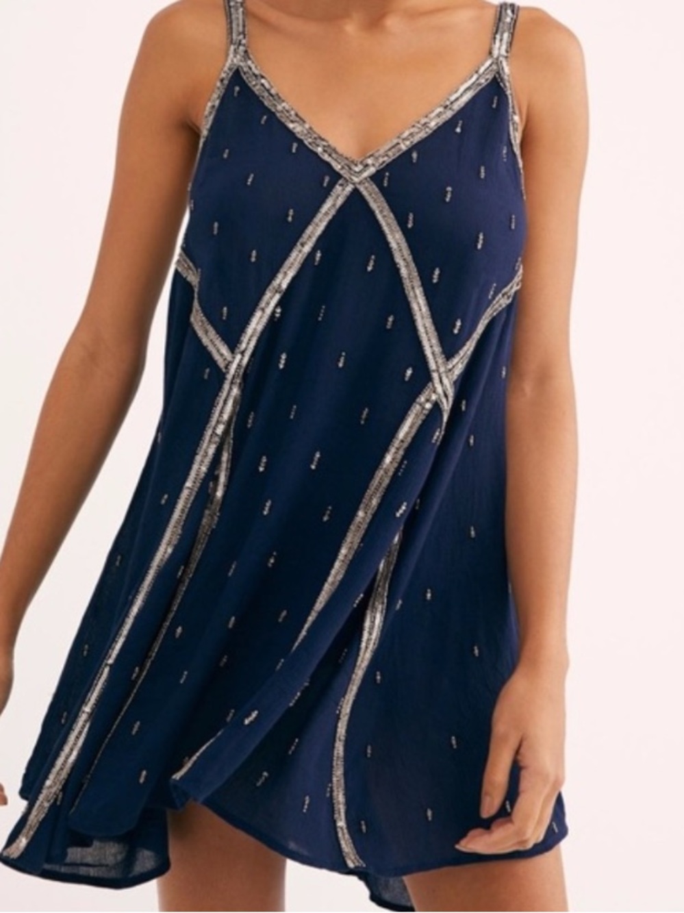 Intimately Free People In Heaven Embellished Slip Mini Dress in Navy Medium